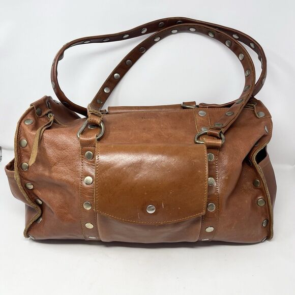 HAMMITT Suzy Duffle Oversized Weekend Large Brown Leather Diaper Bag - Studded - Picture 2 of 15